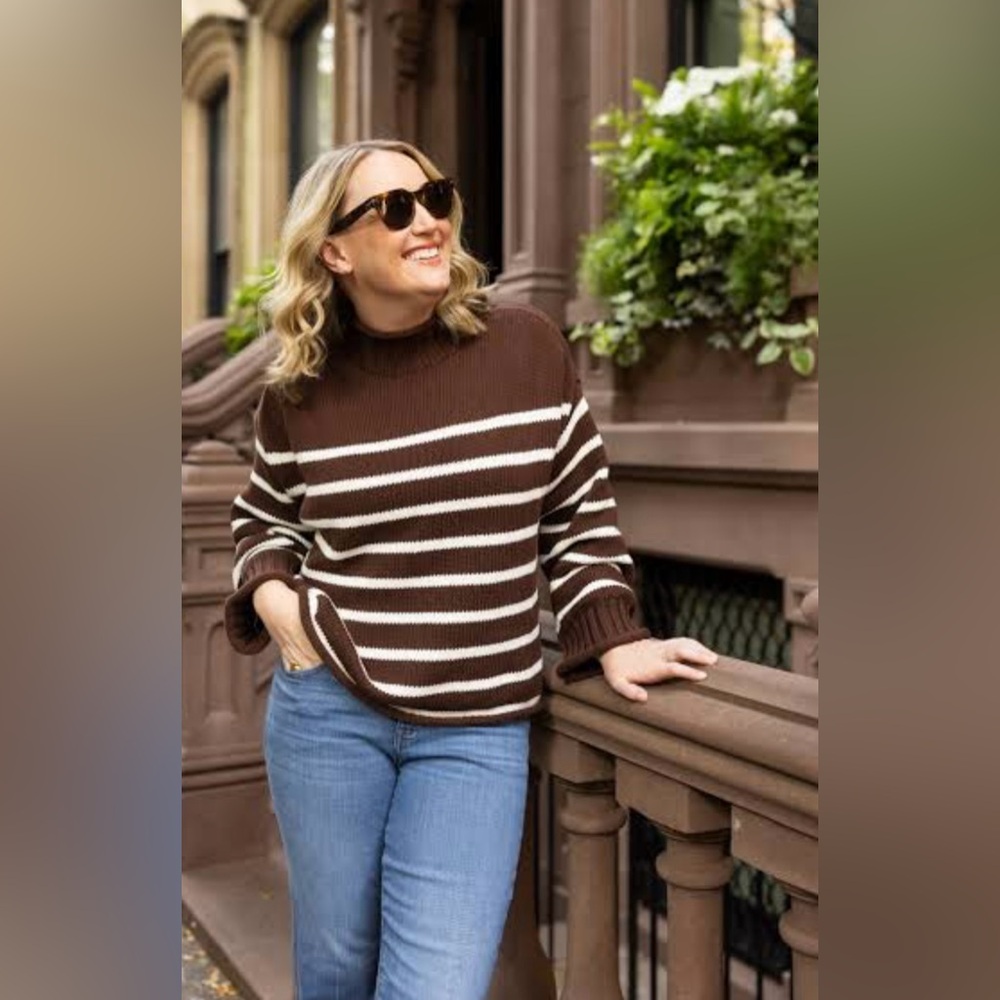 NWT J.Crew 2025 Rollneck Sweater Brown & Ivory - Picture 7 of 12